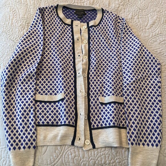 J. Crew Collection Italian Cashmere Cardigan Gingham Grey/Purple Women’s Sz S